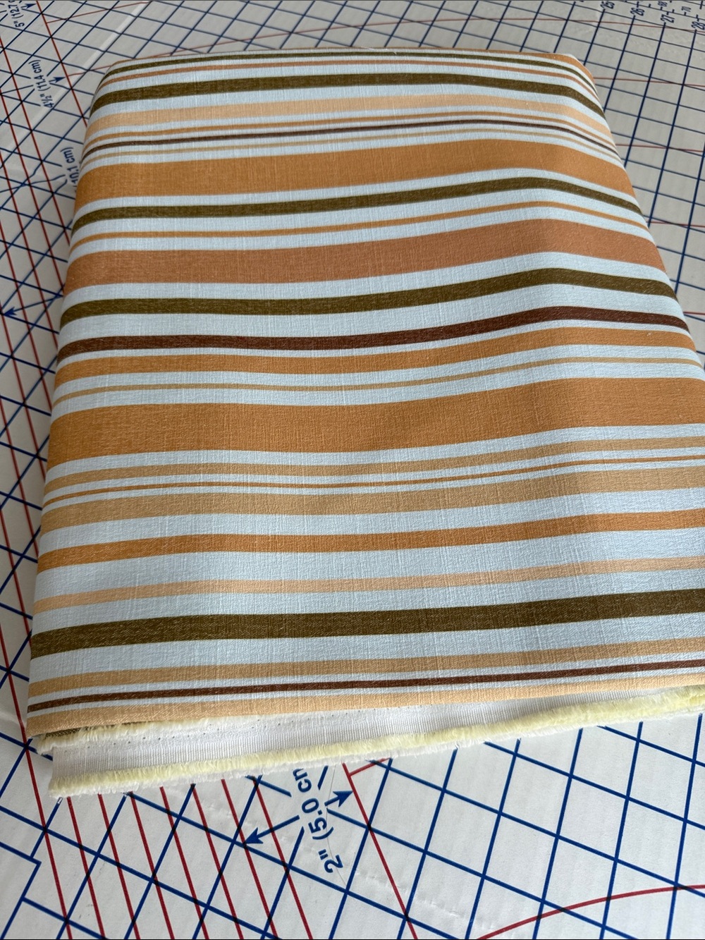 Vintage 5 Yard 60” Wide Linen Look Stripe Decor Fabric Brown Tan Olive (4 lbs)